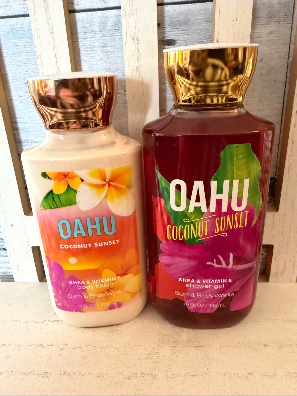 Bath & Body Works OAHU Coconut Sunrise 10 oz Shower Gel & 8 oz Lotion Set NEW
